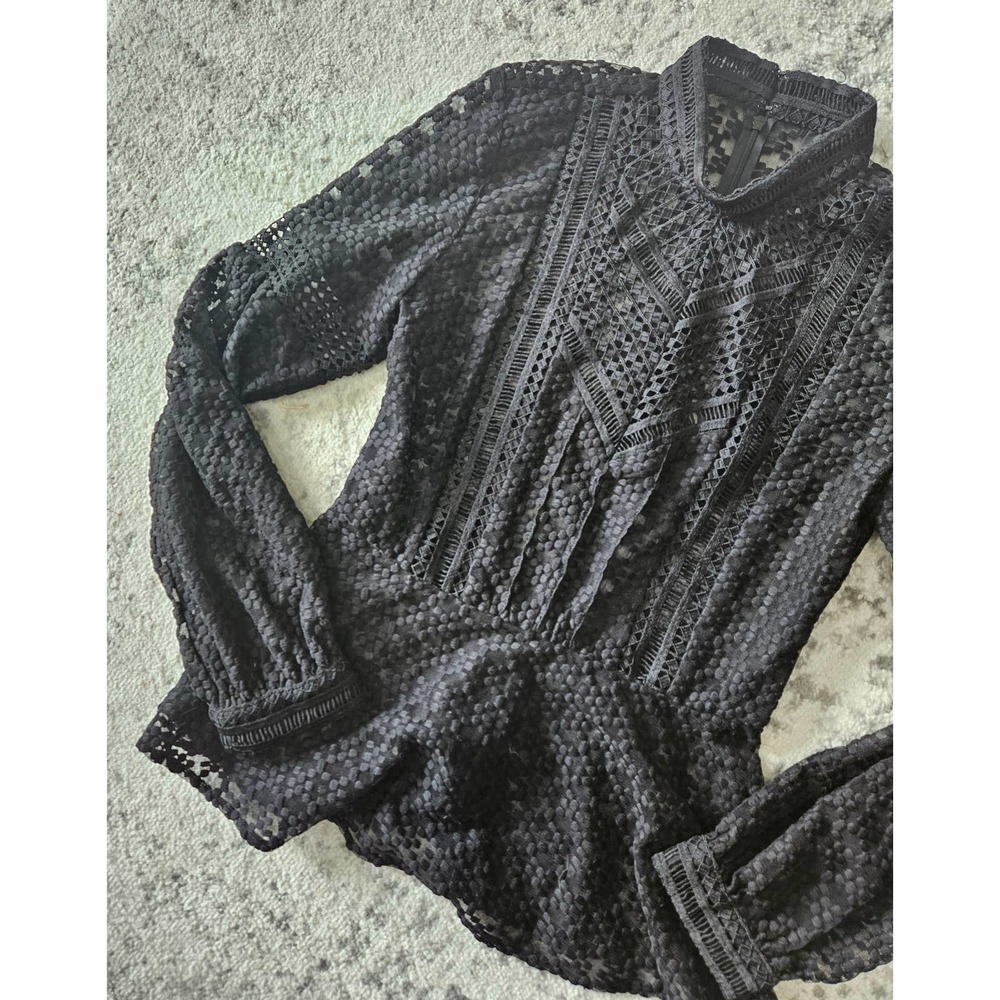 Anna Sui high neck lace long sleeve peplum blouse